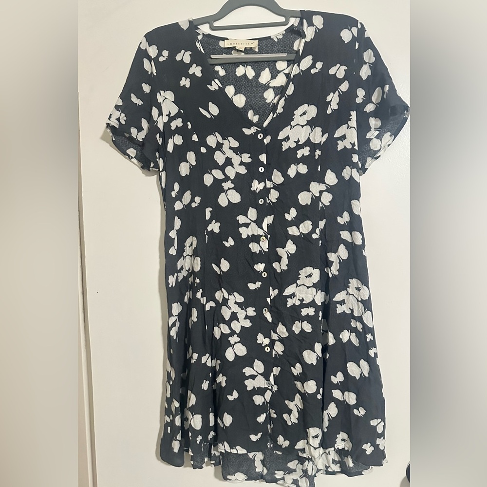 Love stitch Floral dark grey and White Women's Dress with tie back